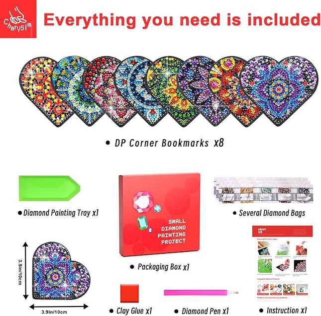 Diamond Painting Bookmark Shape Rhinestone Crystal DIY Diamond Drawing Bookmark by Number Embroidery Painting for Arts Crafts Gift (Black Heart)