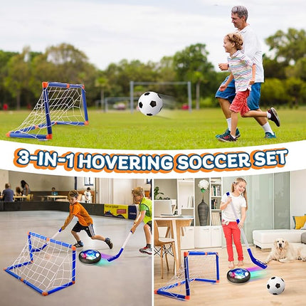 3-in-1 Hover Soccer Ball, Kids Toddler Hockey Set with LED Lights,Indoor Outdoor Toys for Kids, Soccer Gift for Boys 6-8 8-12, Birthday,Kids, Boys Girls Age 6, 7, 8, 9, 10, 11, 12