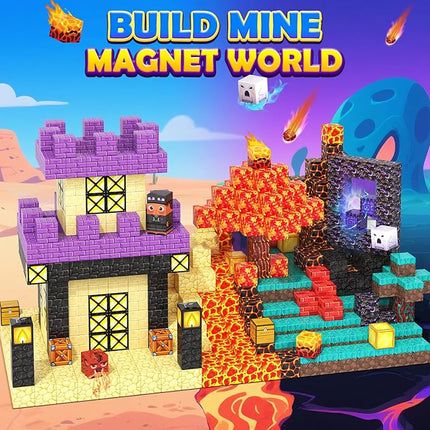Magnetic Blocks - 154PCS Build Mine Magnet World Cube Toys with Magnet Board for Kids Age 3 4 5 6 7 8 9 10, Magnetic Tiles Stacking Toys, Sensory Birthday Gifts for Boys Girls, Classroom Must Haves