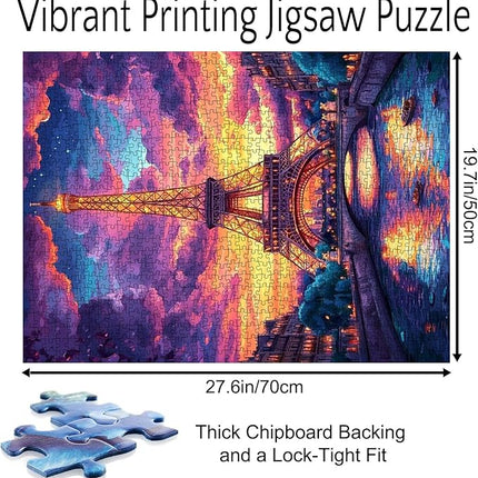 America Cityscape Jigsaw Puzzles 1000 Pieces for Adults, Families (Paris Eiffel Tower,River,Landscape) Pieces Fit Together Perfectly 19.7''x27.6''inch Fantasy Landmark Frameable Magic Puzzle Art