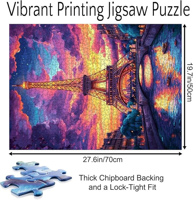 America Cityscape Jigsaw Puzzles 1000 Pieces for Adults, Families (Paris Eiffel Tower,River,Landscape) Pieces Fit Together Perfectly 19.7''x27.6''inch Fantasy Landmark Frameable Magic Puzzle Art