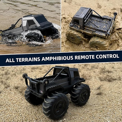 ACAMMZAR Amphibious Remote Control Car for Kids, 1:16 RC Trucks 4WD Offroad All Terrain,DIY Pick-up Toys Waterproof Monster Truck,60Mins+ Play Time,with Light, Stunt, 360° Spin,RC Cars for Boys Adults