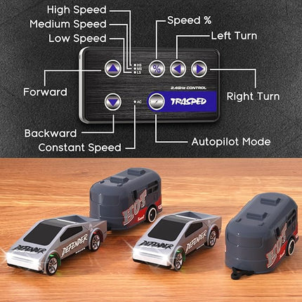 1:64 Mini RC Car Toys - Small RC Truck 2.4 GHZ Model Remote Control Cars with Trailer Kit, 3 Speed Adjustable Electric Vehicles Car Toy with Light,Birthday Gift for Boys Age 5+ Years Old