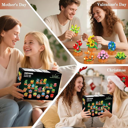 24 Pack Flowers Succulents Building Set - 2160PCS Botanical Collection 3.6MM Mini Flower Kit for Home Office Décor Plant Blocks Toy, Christmas Party Favors Gifts for Adults Women Kids 10+