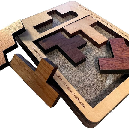 Puzzles for Adults - Level 10 out of 10 Difficulty | Five Fit Small From Creative Crafthouse - Very Hard Wooden Brain Teaser Puzzle