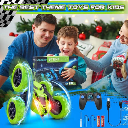 Remote Control Car - RC Car Toys for Boys - 4WD 2.4Ghz Double Sided 360° Rotating RC Cars, Birthday Gifts for Kids Age 6 7 8-12 for Boys and Girls- Green