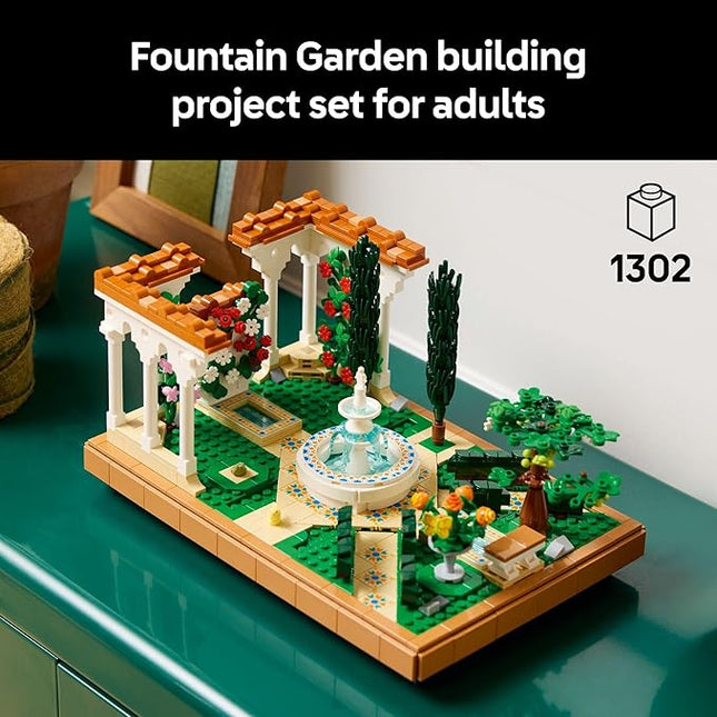 LEGO Icons Fountain Garden Building Set - DIY Kit for Adults, Ages 18+ - Miniature Craft Building Blocks for Home Decor, Display - Gift for Birthday - with Cypress Trees and Grape Vines - 10359