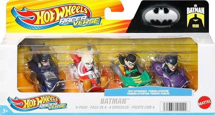 Hot Wheels RacerVerse, Set of 4 Die-Cast 1:64 Scale Toy Cars Optimized for Driving on Hot Wheels Tracks with Pop Culture Characters as Drivers