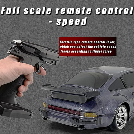 LDRC 1898 1:18 RC Drift Car 911 2.4GHz RWD with Gyroscope on-Road Alloy Body Shell Racing Cars Radio Control (Purple)