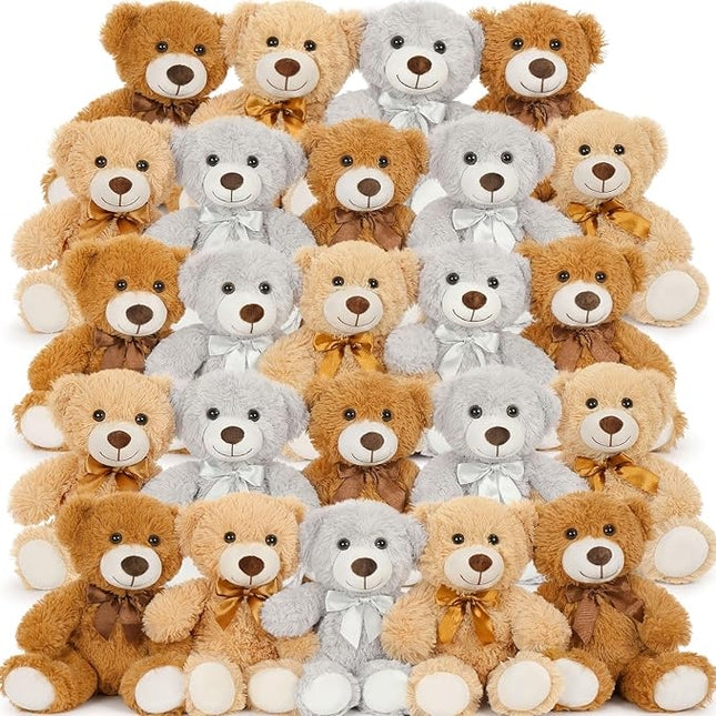 MaoGoLan 30Pcs Bulk Teddy Bears Stuffed Animals Baby Shower, Soft Small Stuffed Teddy Bears in Bulk, 13.5" Cuddly Mini Teddy Bears Centerpiece Baby Shower,Wedding,Party,Birthday(Brown/Gray/Tan)