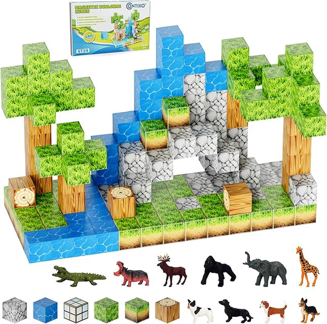 Contixo Magnetic Blocks - 145 PCS Magnet Cubes Building Tiles for Kids Ages 3-12, STEM Learning Toys with Vibrant Colors, Educational Toddler Toys for Creative Play, Birthday Gifts for Boys and Girls