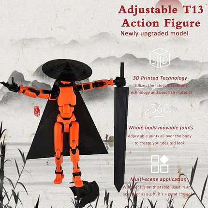 Already Assembled T13 Action Figure Accessories,Dummy 13 T13 Multi-Jointed Movable 3D Printed Toys (Orange)