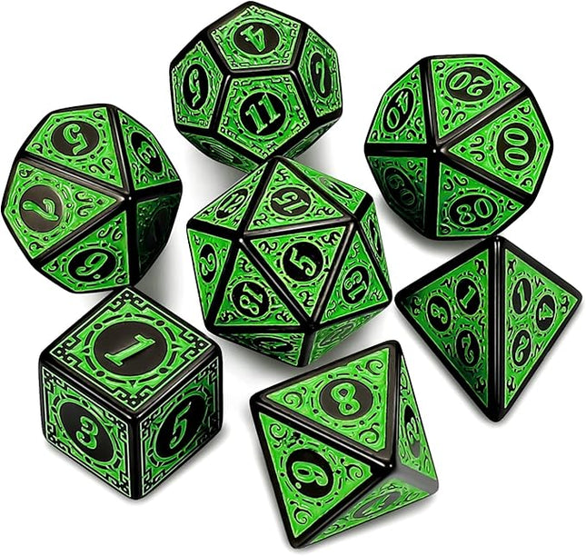 CiaraQ DND Polyhedral Dice Set for Dungeons and Dragons RPG MTG Role Playing Table Games-with 1 Dice Pouch (Green Engraved Dice)