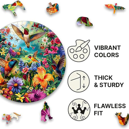 Wooden Puzzles, 326 Pieces Hummingbird Jigsaw Puzzles, Unique Shaped Wooden Puzzle for Adults and Kids, Family Game(Hummingbird, Royal)