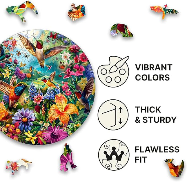 Wooden Puzzles, 326 Pieces Hummingbird Jigsaw Puzzles, Unique Shaped Wooden Puzzle for Adults and Kids, Family Game(Hummingbird, Royal)