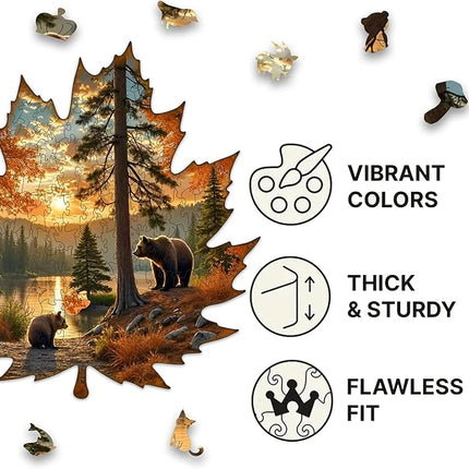 Wooden Puzzles, 205 Pieces Maple Leaf Jigsaw Puzzles, Unique Shaped Wooden Puzzle for Adults and Kids, Family Game (Maple Leaf, Royal)