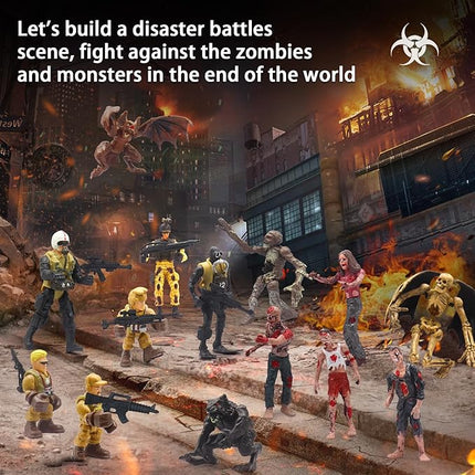 Army Men Action Figures Playset, 30 PCS Soldiers Zombies Monsters Action Figures with Weapons Gear Equipment Accessories - 4 Inches Military Toy for Boys Ages 6 7 8 9 10 11 12 Years Old
