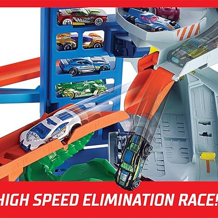 Hot Wheels Ultimate Garage Track Set with 2 Toy Cars, Hot Wheels City Playset with Multi-Level Side-by-Side Racetrack, Moving T-Rex Dino & Storage for 100+ 1:64 Scale Vehicles (Amazon Exclusive)