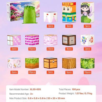 VEVOR Magnetic Blocks, 100 PCS Princess Castle Set, Magnetic Building Cubes for Kids, STEM Montessori Sensory Toys for Christmas Birthday Gift, Construction Stacking Toy for 3+ Years Old Boys & Girls