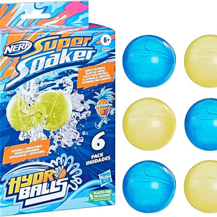 Nerf Super Soaker Hydro Balls 6-Pack, Reusable Water-Filled Balls, Ages 6 and Up