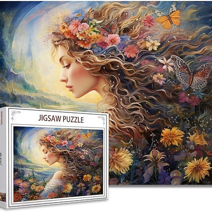 Fashion Girl with Flowers Puzzles 1000 Pieces for Adults, Families (Female,Tropical Plants,Butterfly) Pieces Fit Together Perfectly 19.7''x27.6''inch Garden Wilflowers Magic Puzzle Art（Colorful）