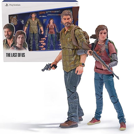 PlayStation The Last of US, 2-Pack 6” Joel & Ellie Action Figures with 19 Accessories, The Shapes Collection, for PS5 Fans & Collectors Ages 17+