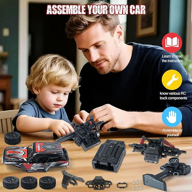 1:14 Remote Control Car for Kids, 2.4GHz Remote Control Trucks for Boys 8-12, Assembled RC Monster Truck RC Cars with 2 2S Rechargeable Batteries, All Terrain Off-Road RC Truck for Boys Girls