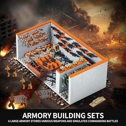 700 Piece Armory Building Set,WW2 Military Base Army Equipment Building Kit,STEM Battle Swat Team Toys,Weapon Pack Military Equipment Gear Sets,Christmas Birthday Gifts for Boys,Teens,Adults