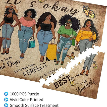 African American Jigsaw Puzzles 1000 Pieces for Adults, Black Woman with Self-Love Affirmations, Empowering Wooden Puzzle for Stress Relief & Home Decor
