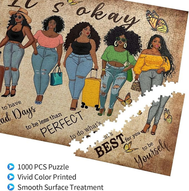 African American Jigsaw Puzzles 1000 Pieces for Adults, Black Woman with Self-Love Affirmations, Empowering Wooden Puzzle for Stress Relief & Home Decor