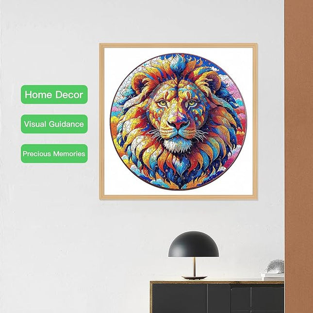 Wooden Puzzle for Adults – Unique Lion-Shaped Jigsaw, Animal Style Brain Teaser for Kids & Teens, 220 Pieces, 10"x10", Ships as Whole Puzzle Board (No Loose Pieces), Gift-Ready Box, Fun Family Game