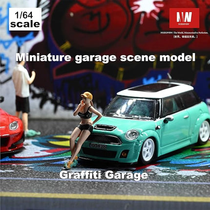 Display Case for Hot Wheels,Diorama 1/64 Scale Car Garage Model with LED Lights and Acrylic Cover, Stackable Car Parking Lot Model,Diecast Car Display Case(Graffiti Garage)