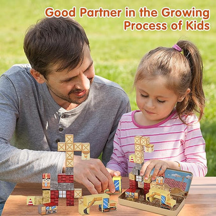 35PCS Magnetic Blocks for Kids - STEM Learning Creative Construction Sets Building Cubes with Portable Iron Storage Box, Educational Travel Games, Road Trip Sensory Toys Magnetic Tiles (Construction)