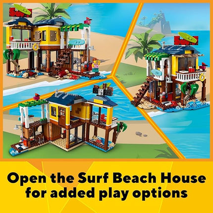LEGO Creator 3 in 1 Surfer Beach House with 2 Minifigures and Dolphin Figure, Transforms from Surf Shack to Lighthouse to Pool House, Great Building Toy Set for Kids, Girls, and Boys Ages 8+, 31118