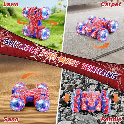 Gesture Sensing Remote Control Car, 2.4Ghz RC Cars with Wholebody Light & Headlight, Hand Controlled Double Sided Rechargeable RC Stunt Car Spider Toys for Boys 4-6 5-7 8-13