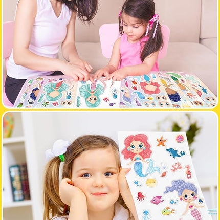 24 Pcs Make Your Own Mermaid Sticker Sheets for Kids with Mermaid Face Stickers for Toddlers Girls Crafts Activities Gift Bag Stuffers Birthday Party Valentines Day Gifts for Kids Classroom