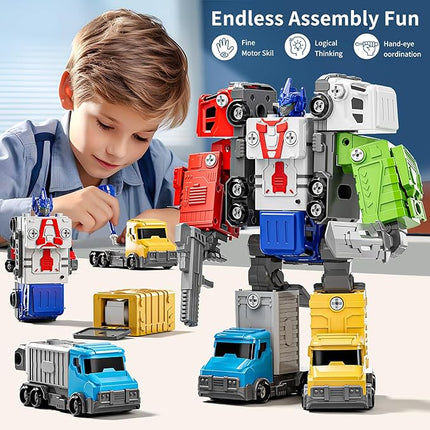 Toys for Ages 5-7, 5-in-1 Take Apart Vehicle Trucks Transform to Robot, 4 5 6 7 Year Old Boy Christmas Birthday Gift Ideas, Robot Toys with Light and Sounds for Kids 5-7