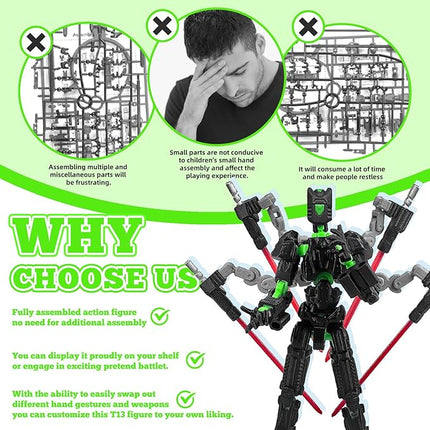 Assembly Completed T13 Action Figure，T13 mision 13 figuras originales 3D Printed Toys Nova 13 Action Figures Desktop Decorations for Game Lovers Toy (Black Green, 5.5 Inch)
