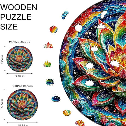 Wooden Puzzle for Adults – Unique Lotus-Shaped, Flower Design Brain Teaser for Kid & Teen, 210 Pieces, 10"x10", Ships as Whole Puzzle Board (No Loose Pieces), Gift-Ready Box, Fun Family Game,