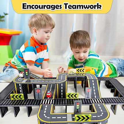 72pcs Upgraded Magnetic Tiles Road & Train Dual-Sided Expansion Pack, Magnetic Building Blocks Construction Toys for 3+Year Old Boys & Girls, Montessori Toys for Toddler, STEM Learning Gifts