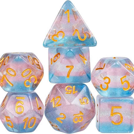 HDdais 7PCS Trans-Pride Polyhedral Dice Set, Homosexual Flag D&D Dice for Role Playing Game, DND Dice for RPG and Other Table Games