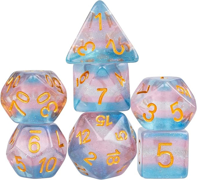 HDdais 7PCS Trans-Pride Polyhedral Dice Set, Homosexual Flag D&D Dice for Role Playing Game, DND Dice for RPG and Other Table Games