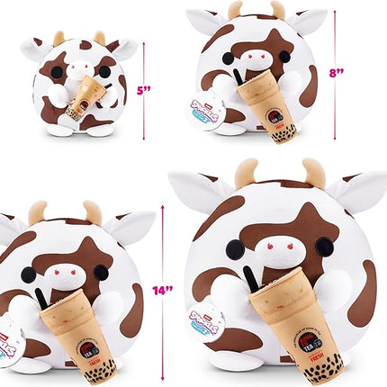 Snackles Series 2 8-inch by ZURU Cuddly Squishy Comfort 8-inch Plush with Licensed Snack Brand Accessory (Cow&Kung Fu Tea Bubble Tea)