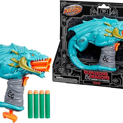 Nerf Dungeons & Dragons Rakor Blaster, 4 Elite 2.0 Darts, Kids Outdoor Games, D&D Blaster Toys for Ages 8 & Up