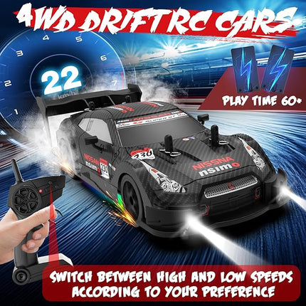 RC Drift Car 1:20 Scale Remote Control Cars 2.4GHz 4WD High Speed RTR Racing Vehicle with LED Lights 2 Rechargeable Batteries and Drifting Tires Racing Sport Toy Car for Adults Kids Boys Girls