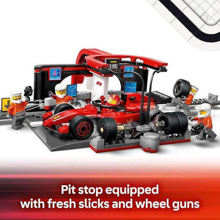 LEGO City F1 Pit Stop & Pit Crew with Ferrari Car Toy - Model Race Car Toy Building Playset for Kids - F1 Collectible for Fans - 6 Year Old Boy & Girl Birthday Gift - 60443