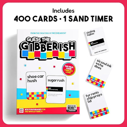 Guess The Gibberish Card Game for Families by Relatable, From The Creators of Incohereant, Fun Kids Games for Kids 12+, Game Night With Friends, Includes 400 Cards, Instructions, and 1 Sand Timer