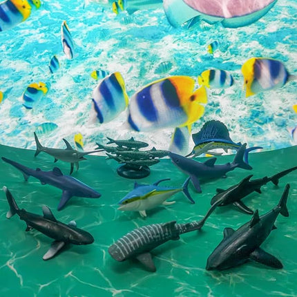 10PCS Mini Ocean Animals Sharks Fish Creatures Educational Sea Science Toy Set - Animal Figurines, Sailfish Figure - Bulk Kids Birthday Gift