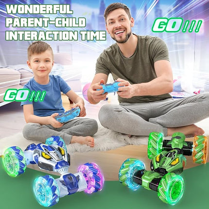 Gesture Sensing RC Stunt Cars - Toys for Boys Girls 6-12 | Best Gifts for Kids 6-12 Years Old | 4WD 360° Rotating Remote Control Transform Car | All-Terrain Off Road Vehicle with Lights Music Green