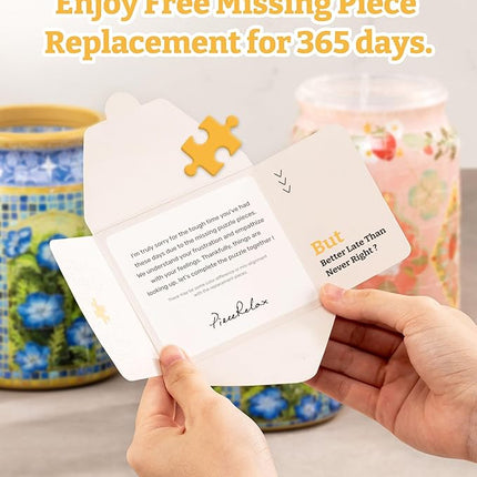 PieceRelax 3D Puzzle Jar 64 Plastic Pieces for Adults - Daisy Breeze Wooden Lid Container for Kitchen Dining Study Living Room No Glue Requied Small [BC1025]